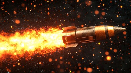 Missile in Flight, Fiery Trail, High Resolution