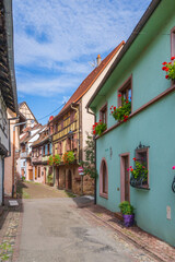 Eguisheim is a medieval village in France’s Alsace wine region, France