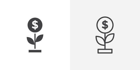 Investment icon vector set in black flat and line stroke style