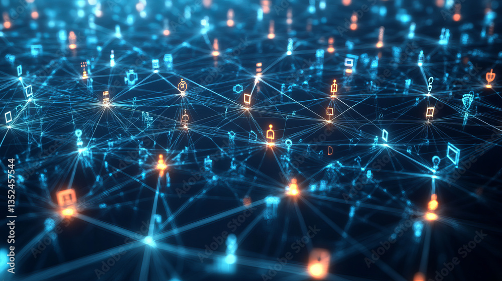 Poster web 3.0 background concept, technology digital of decentralized social network connection, 3d render