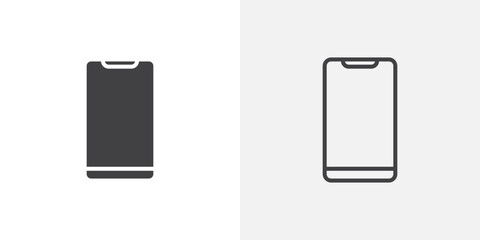Mobile icon vector set in black flat and line stroke style
