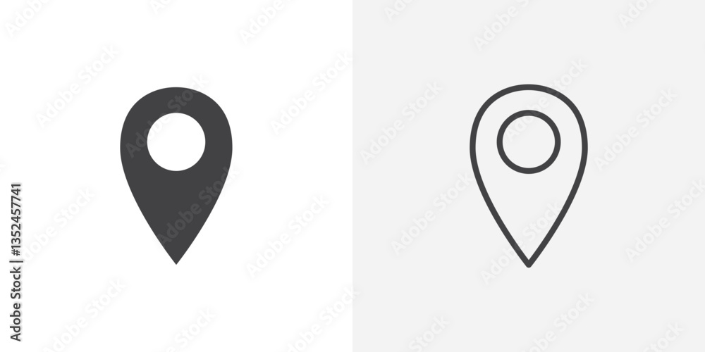 Wall mural navigation pin icon vector set in black flat and line stroke style