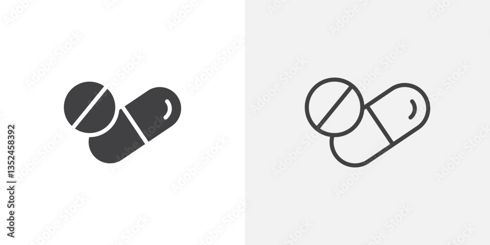 Canvas Prints pill icon vector set in black flat and line stroke style