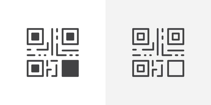 QR code icon vector set in black flat and line stroke style