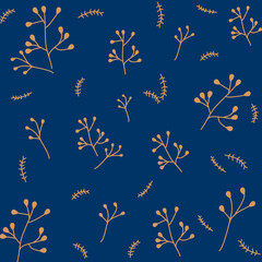  Seamless pattern hand-drawn luxury leaves and berries. Freehand illustration. Christmas elements and winter holiday designs for card, wallpaper, background, stationary, wrapping, and phone cases.