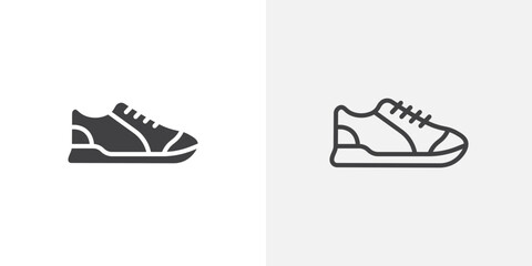 Sneaker icon vector set in black flat and line stroke style