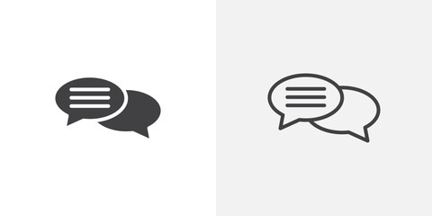 Speech bubble icon vector set in black flat and line stroke style