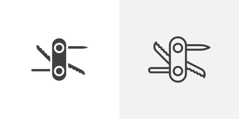 Swiss Knife icon vector set in black flat and line stroke style