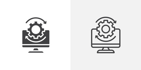 System update icon vector set in black flat and line stroke style
