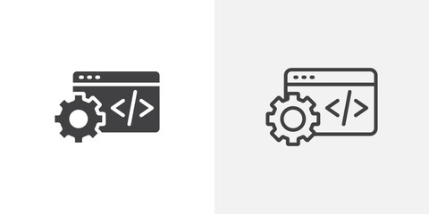 Web development icon vector set in black flat and line stroke style