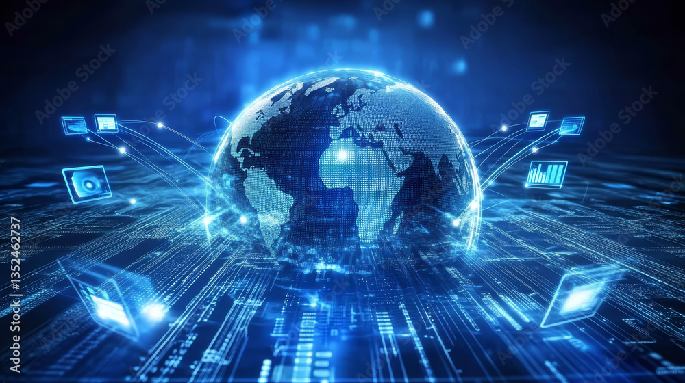 Poster digital network data and communication network concept abstract background