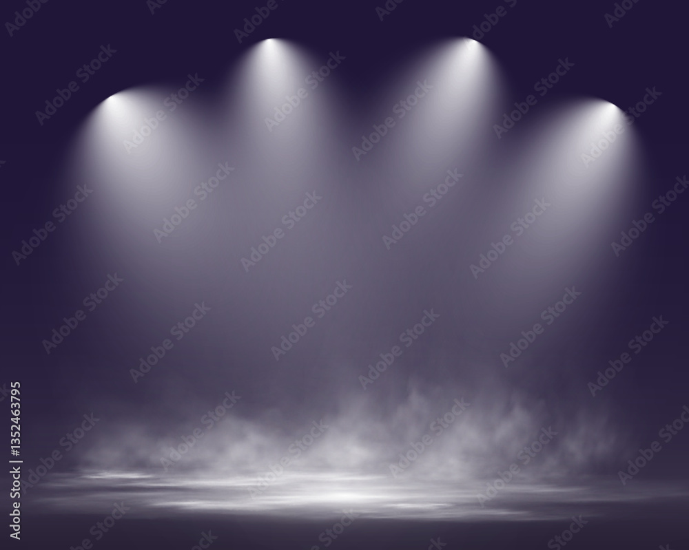 Aufkleber Spotlight stage background with fog and transparent effect. Realistic illuminated empty scene with dramatic lighting.