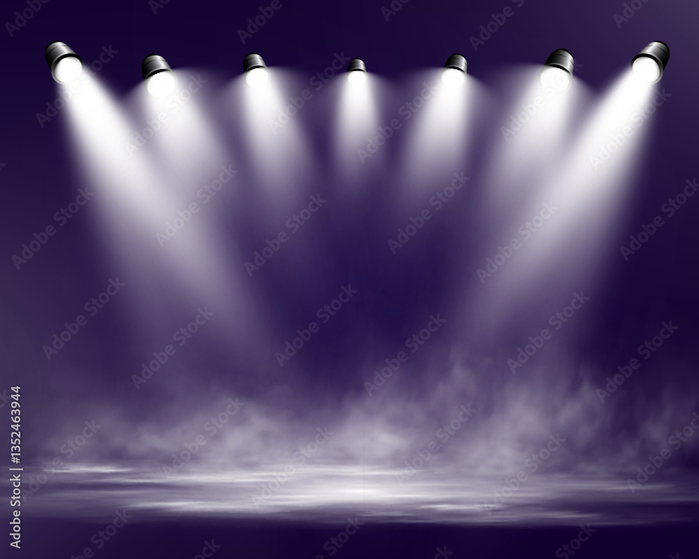 Aufkleber Spotlight stage background with fog and transparent effect. Realistic illuminated empty scene with dramatic lighting.