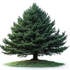 Majestic Evergreen: A Solitary Pine Tree Against a White Background