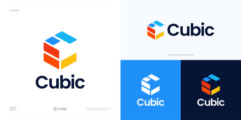 Letter C cube colorful logo icon design vector, Initial C with abstract hexagon or cubic symbol geometric constructed from rectangular blocks, Creative modern sign concept for identity and business.