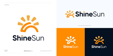 Creative simple geometric half sun vector design template element for business and identity, Modern minimal sunburst logo icon design, Sun with letter S, Symbol sun bright for solar energy and nature. © Erips.id