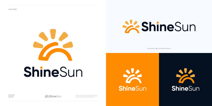 Creative simple geometric half sun vector design template element for business and identity, Modern minimal sunburst logo icon design, Sun with letter S, Symbol sun bright for solar energy and nature.