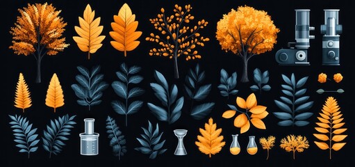 Obraz premium Autumnal Botanical Illustrations and Scientific Equipment