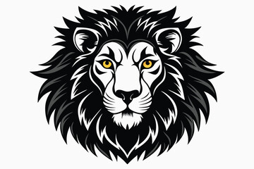 lion face  art black color and white background A