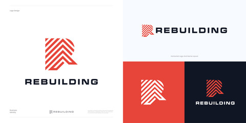 Letter R logo design for business, Initial R usable for real estate architectural, Architect house repair, Architecture construction, Architect house, Home building Logo Design, Interior furniture.