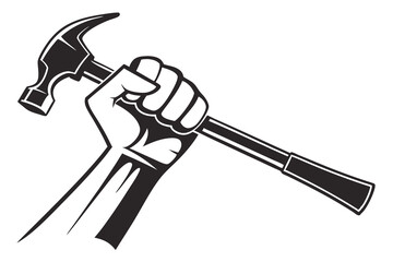 Power in Grip Fist Holding Hammer Silhouette