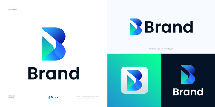 Vector letter B abstract colorful with gradient logo icon design sign, initial symbol B geometric, dynamic, modern and innovative for technology and brand identity business, logotype vector editable.