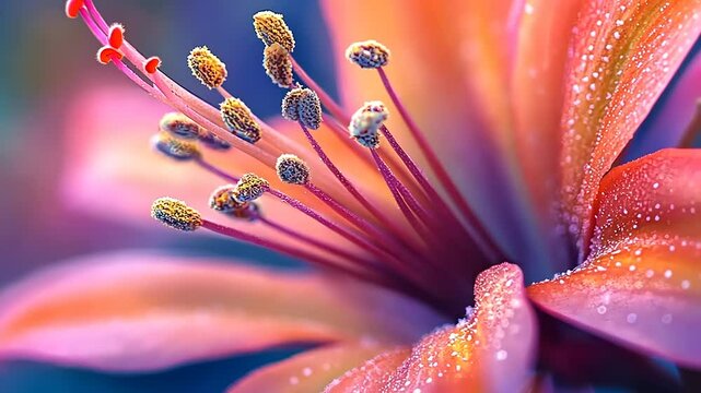 Vibrant Lily Close-up: A Symphony of Colors and Dewdrops