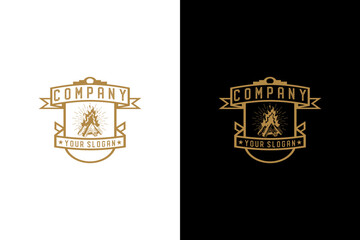 vintage bonfire or campfire and firewood logo vecktor illustration design