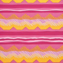A pink and yellow striped pattern with a zigzag motif in the center