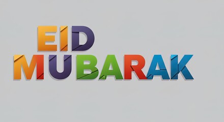 A colorful eid mubarak text design on a light gray background image