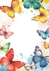 Obraz premium Watercolor Butterflies Adorn A Colorful And Artistic Border Design