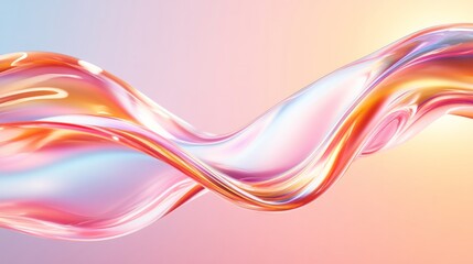 Abstract curved fluid with iridescent and translucent properties is depicted
