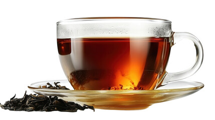 Transparent Glass Cup of Hot Tea with Dried Leaves