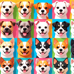 Obraz premium Cute and smile dog heads doodle vector set and Cute facial expression icon of the dog.