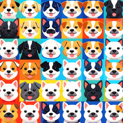 Fototapeta premium Cute and smile dog heads doodle vector set and Cute facial expression icon of the dog.