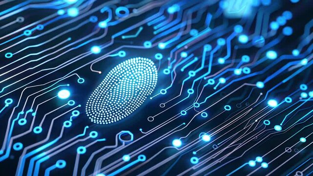 Digitaler Fingerabdruck auf blauer Mikrostruktur