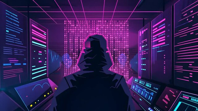 Hacker arbeitet in dunklem Serverraum