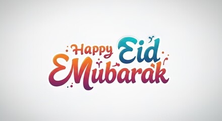 Happy eid mubarak text in gradient colors on a white background design