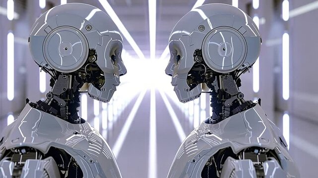 Zwei humanoide Roboter in Konfrontation