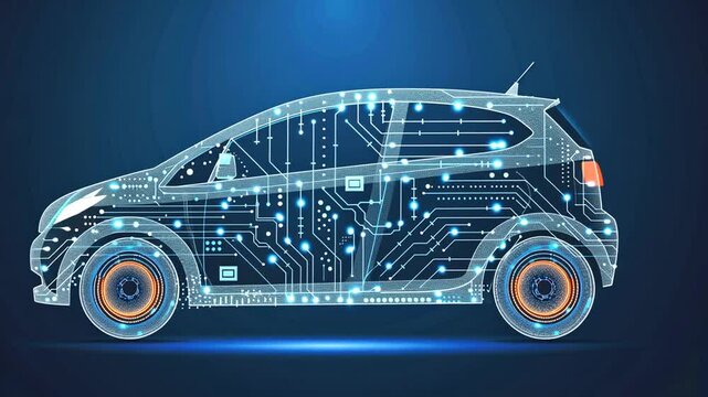 Technologische Darstellung eines vernetzten Autos