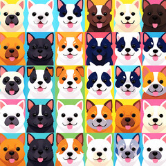 Fototapeta premium Cute and smile dog heads doodle vector set and Cute facial expression icon of the dog.