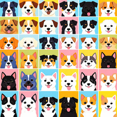 Fototapeta premium Cute and smile dog heads doodle vector set and Cute facial expression icon of the dog.