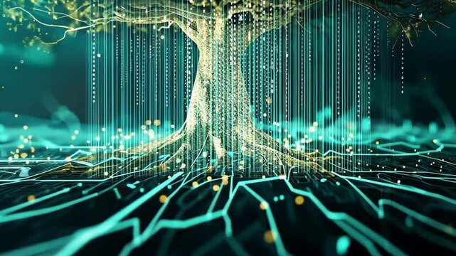 Digitaler Baum mit vernetztem Wurzelsystem