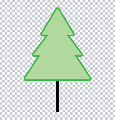 Filled Geometric Pine Tree Icon – Flat Green Christmas Tree PNG on Transparent Background.