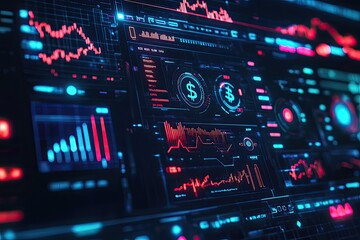 Obraz premium Futuristic financial dashboard displaying stock market data