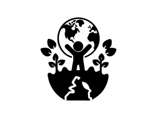 Naklejka premium A simple, black and white silhouette of a woman's profile, adorned stylized leaves and a small plant. Female profile silhouette with plant, representing a zodiac sign. 5th June. World Environment Day.