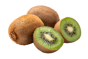 Obraz premium Fresh Kiwi Fruits with Slices Isolated on Light Background for Tropical Fruit.