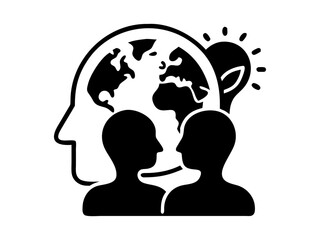 A simple, black and white silhouette of a woman's profile, adorned stylized leaves and a small plant. Female profile silhouette with plant, representing a zodiac sign. 5th June. World Environment Day.