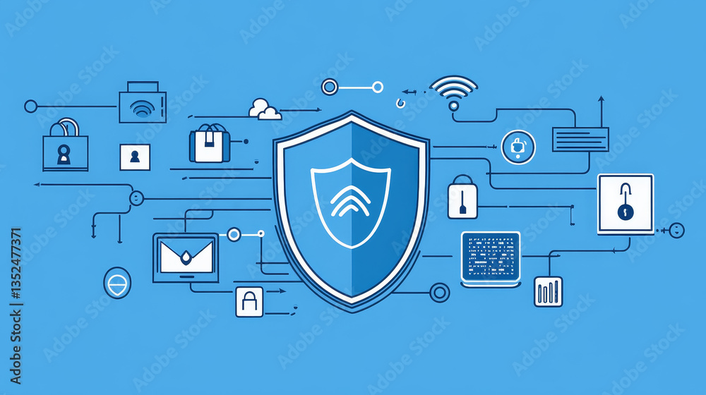 Poster cybersecurity data protection technology concept internet connection online network. there is a prom
