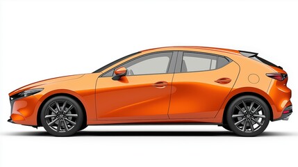 Obraz premium a orange hatchback car, rendered in photorealistic style with highly reflective surfaces